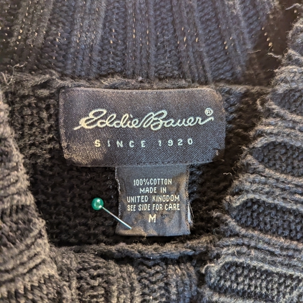 💙 Navy Eddie Bauer M Pullover Sweater Cotton Vintage Coastal - Picture 12 of 14
